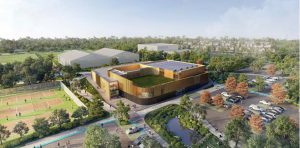 Impressie zwembad Campus de Braak vanuit vogelperspectief
